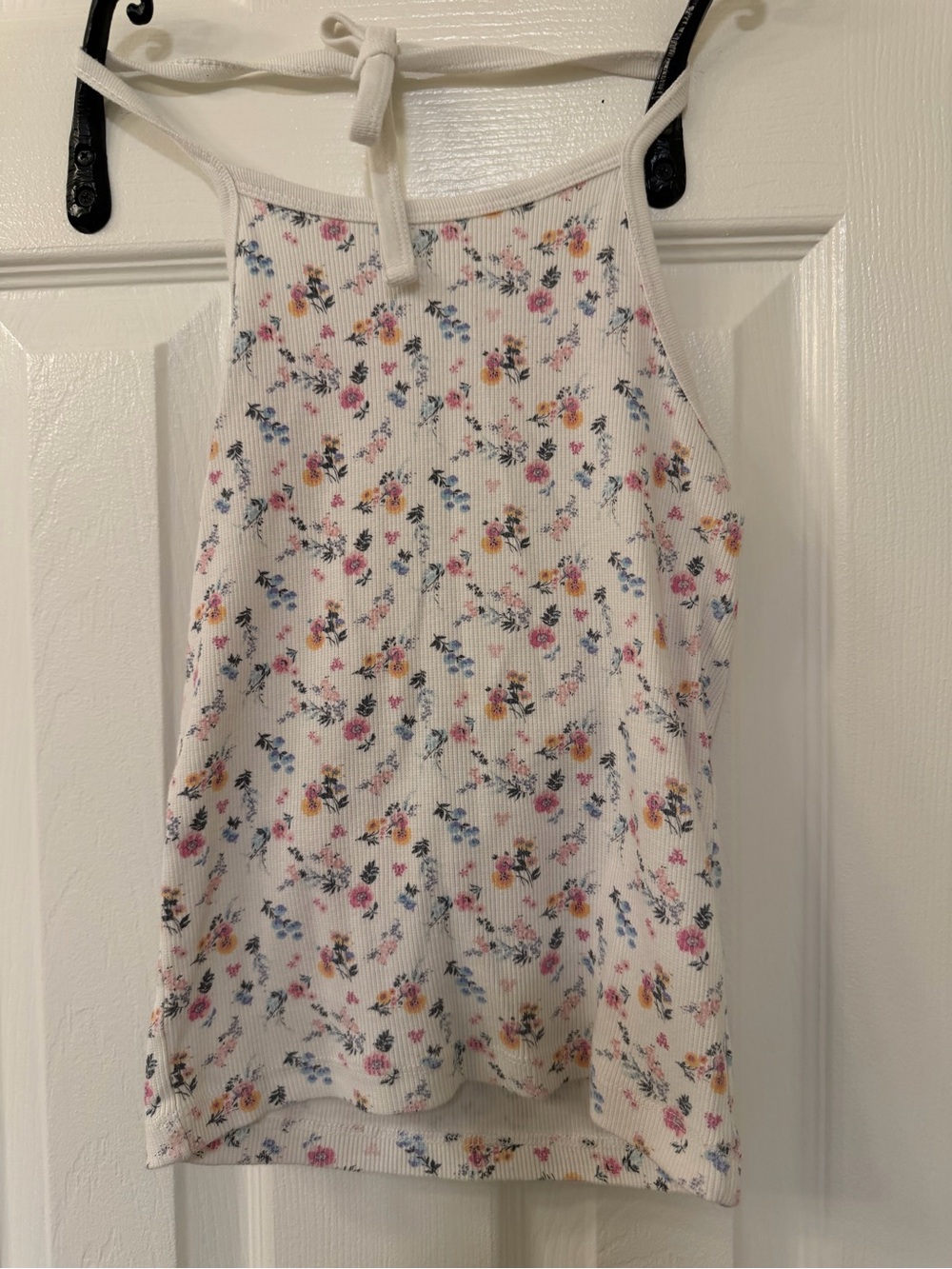 Harlow Cream Ribbed Tank Top with Halter Neck